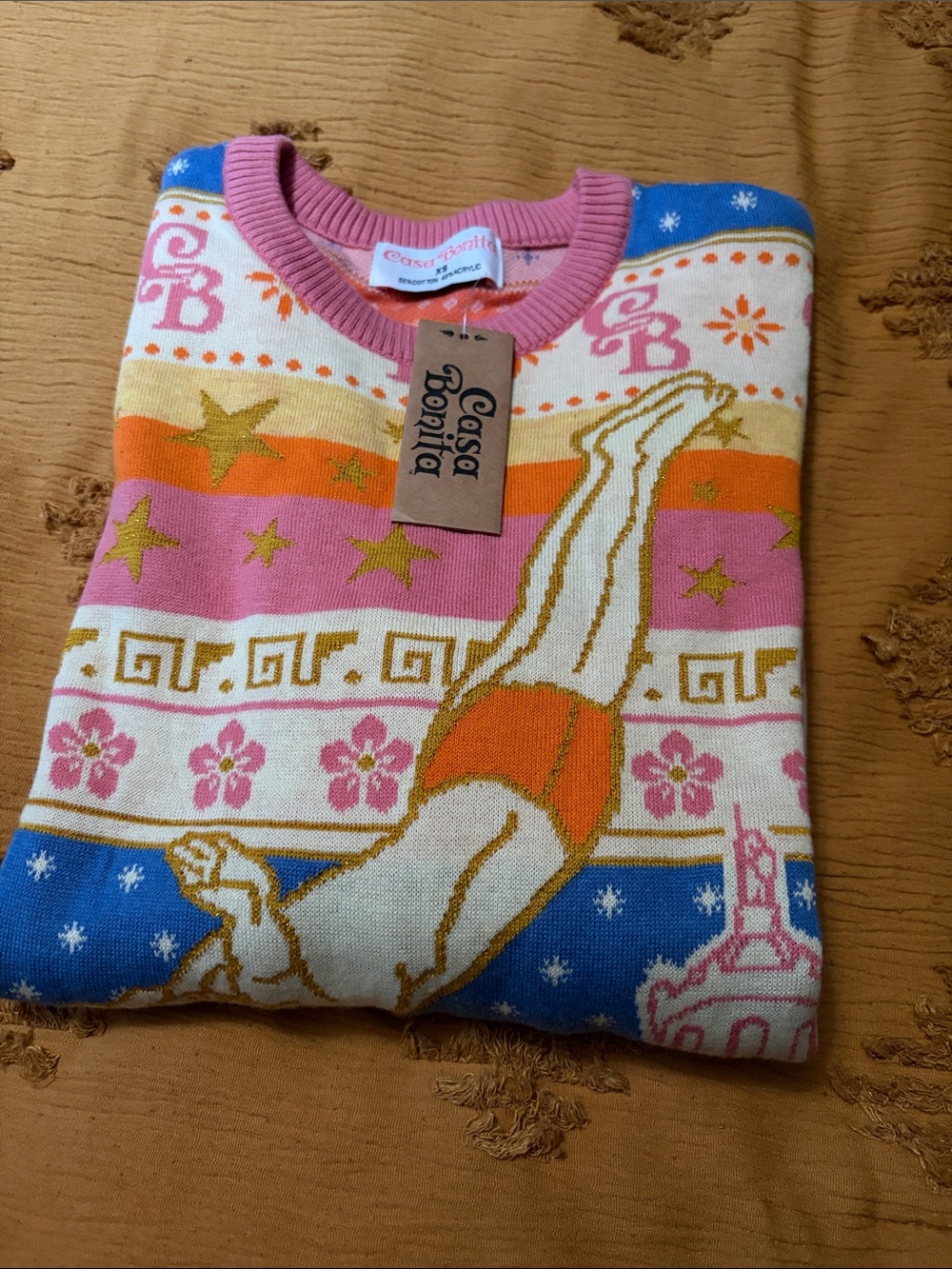 Casa Bonita Pink, Blue and Gold Christmas Sweater. NWT xs - Picture 3 of 4
